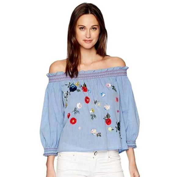 Joie Citra Embellished Chambray Top - Picture 1 of 8